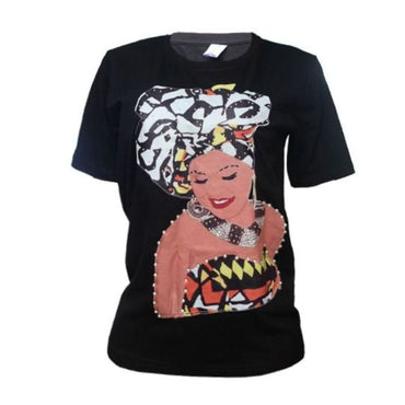 Joy of the Homeland(Black Tee with Colorful Lady in Head Wrap) - M image
