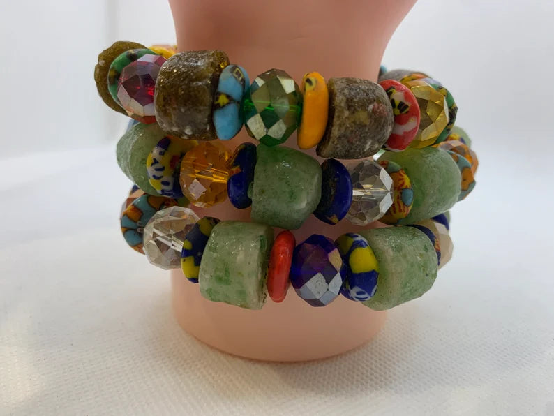 AUTHENTIC GHANA AFRICA BEADS BRACELETS/ GHANA BEADS/AFRICA GHANA BEAD BRACELETS/ UNISEX BEADS BRACELET/ MADE IN GHANA BAEDS. image 1