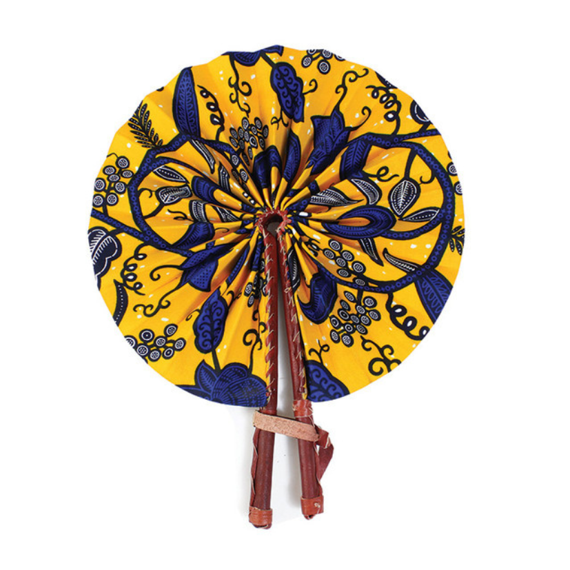AFRICAN BOTANICAL LEATHER FOLDING FAN (0.19LBS) image 0