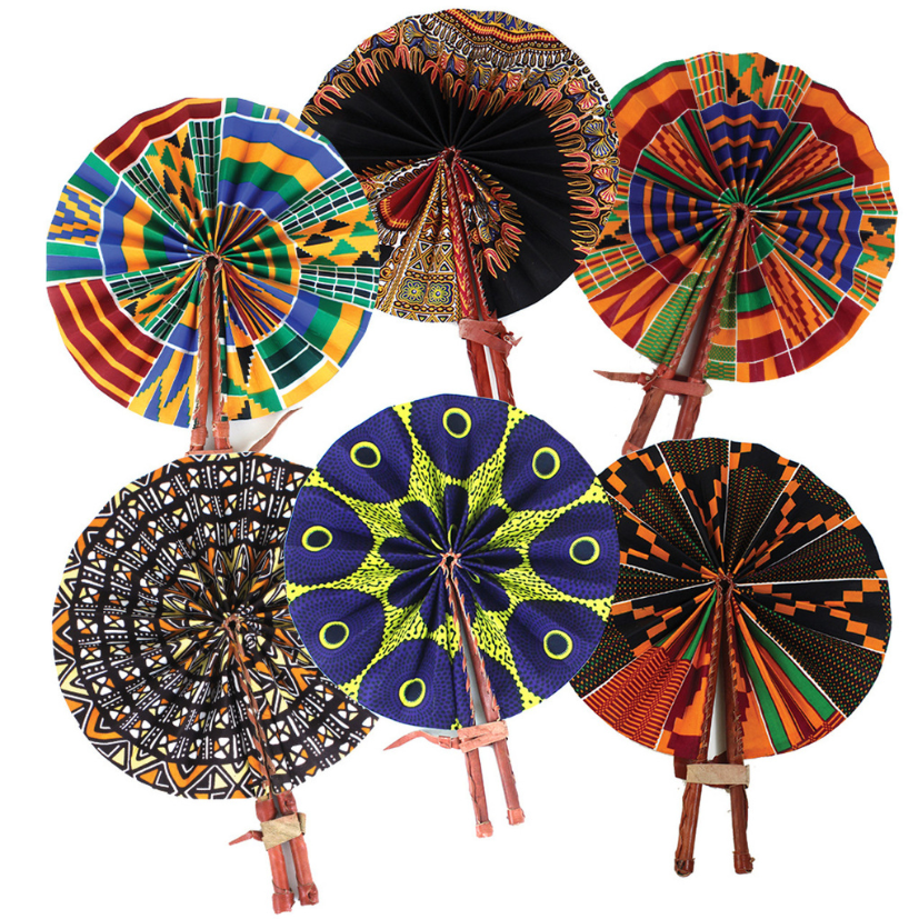 SET OF 6 AFRICAN FOLDING FANS (1.0LBS) image 0