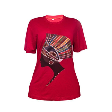 Royal Echo(Red Tee with Side-Profile African Queen in Crown) - M image