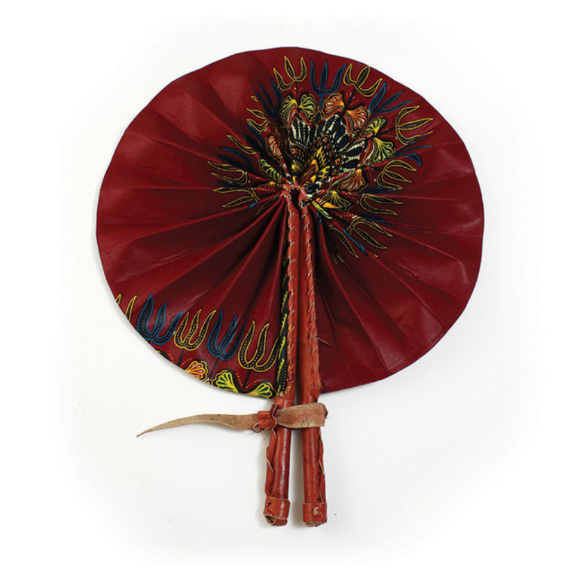 TRADITIONAL BURGUNDY LEATHER FOLDING FAN (0.17LBS) image 0