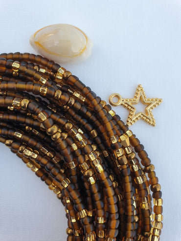 WAIST BEADS IN WARM TONES OF BROWN AND GOLD HAND MADE IN GHANA image 1