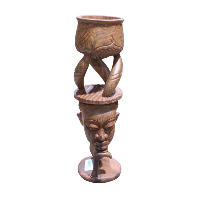WOOD CARVED SCULPTURAL BOWL (7.11LBS) - BROWN image