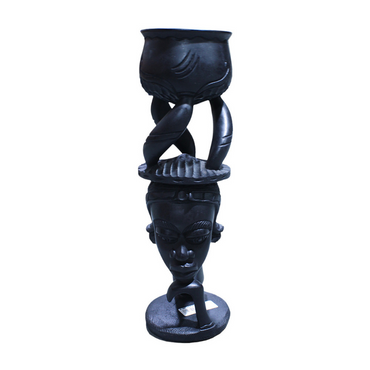 WOOD CARVED SCULPTURAL BOWL (7.11LBS) - BLACK image